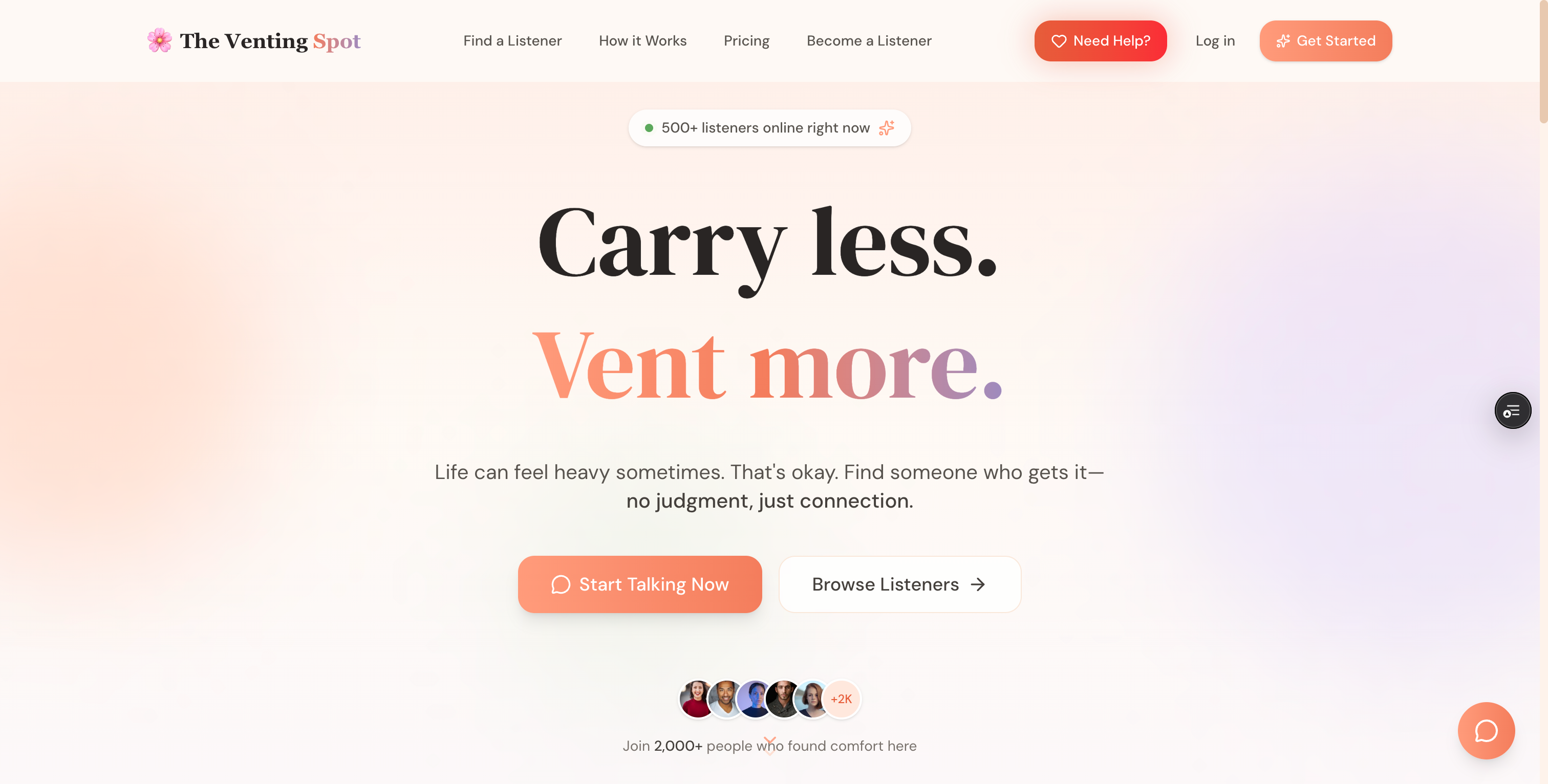 The Venting Spot - Mental wellness platform interface